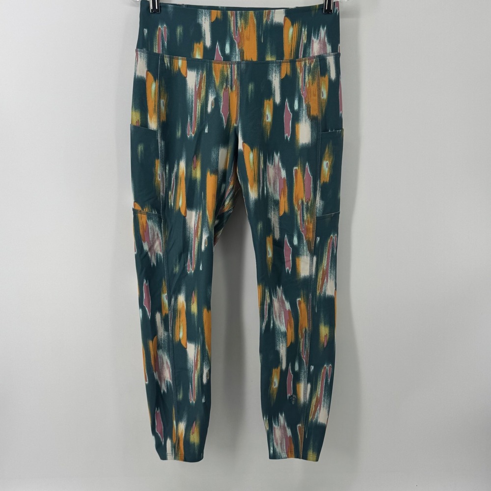 LL Bean Womens Abstract Ikat Print Active Leggings Teal Orange 519446 M REG